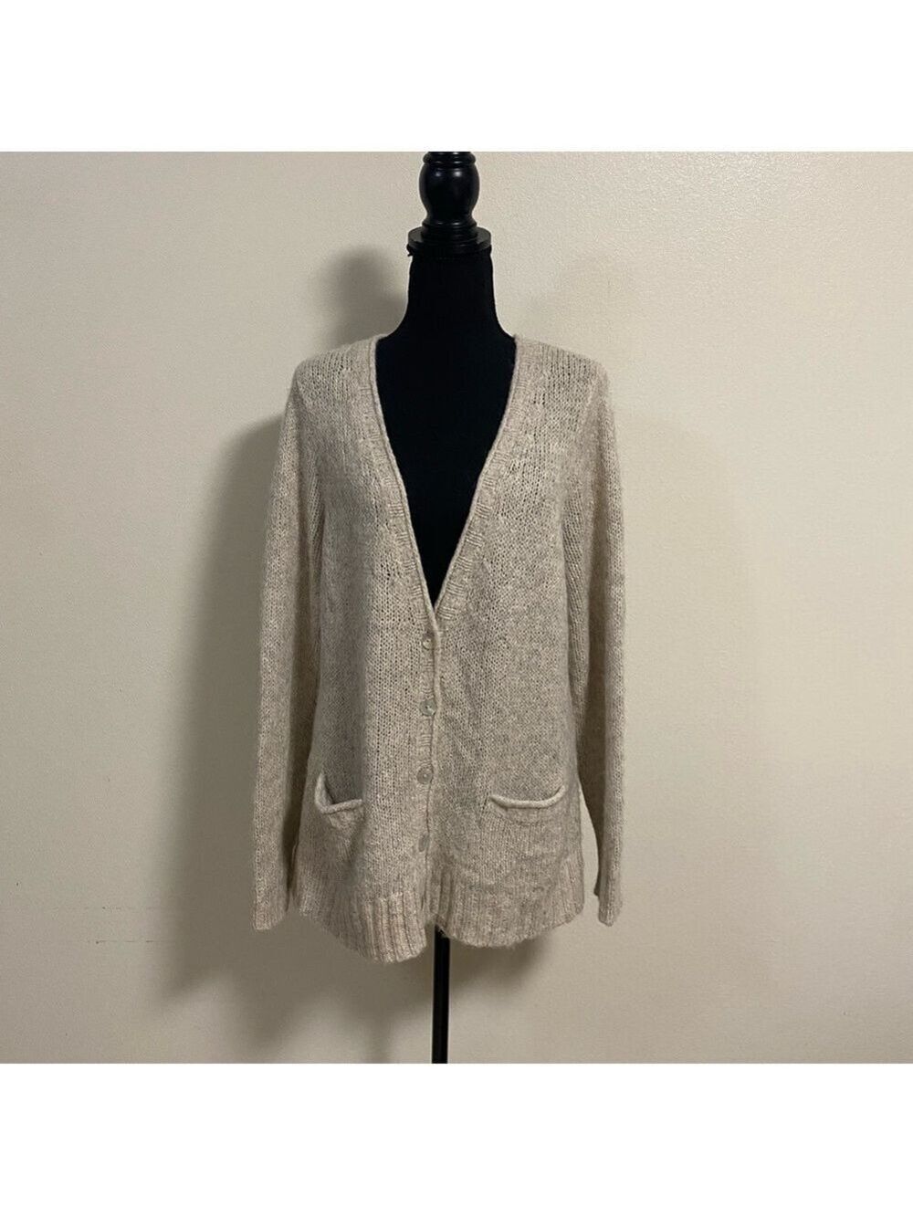 Peruvian Connection Cardigan Women Size Large Beige cream Cotton Alpaca Cardigan